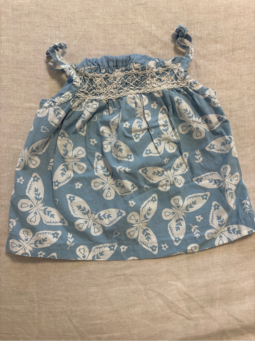 Baby Boden Smocked Butterfly Tunic Top Blue White Size 0-3 Months